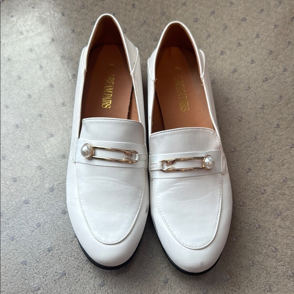 White Loafers with Pearl Detail
